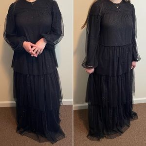 Gorgeous floor length gown with sequins. Sleeves are sheer.
